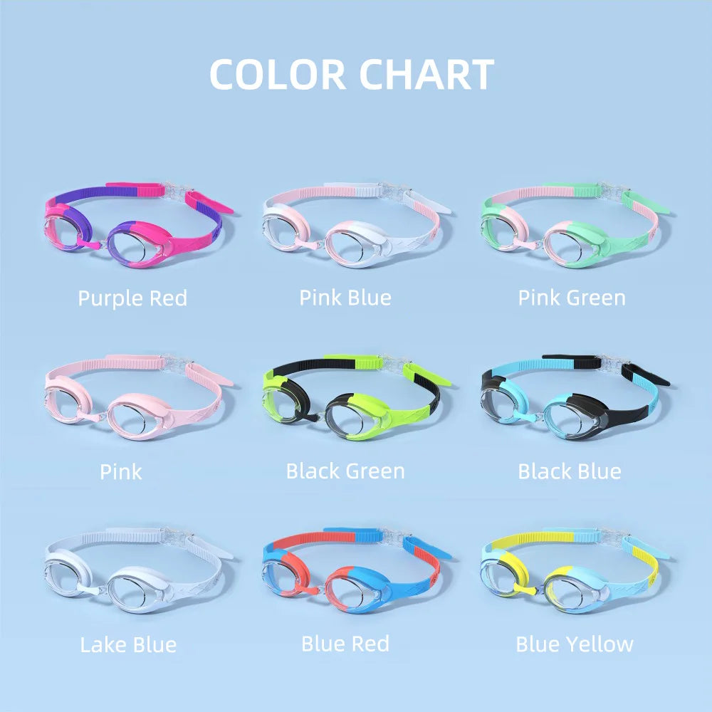 Kids swim goggles color options with adjustable strap for youth swimmers