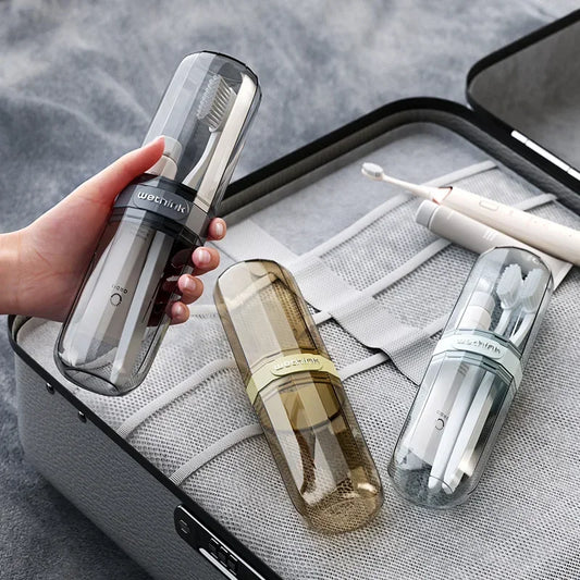 Travel toothbrush holder cups packed in luggage for portable hygiene storage