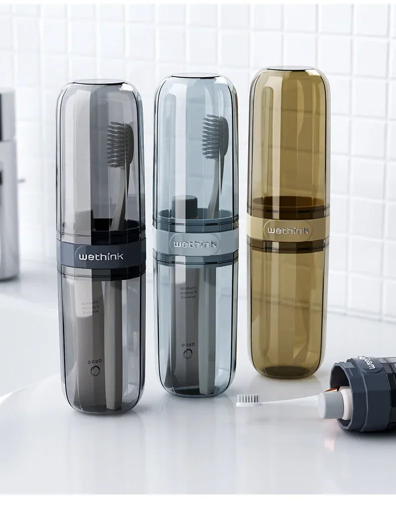 Secure travel toothbrush holder cups available in multiple colors