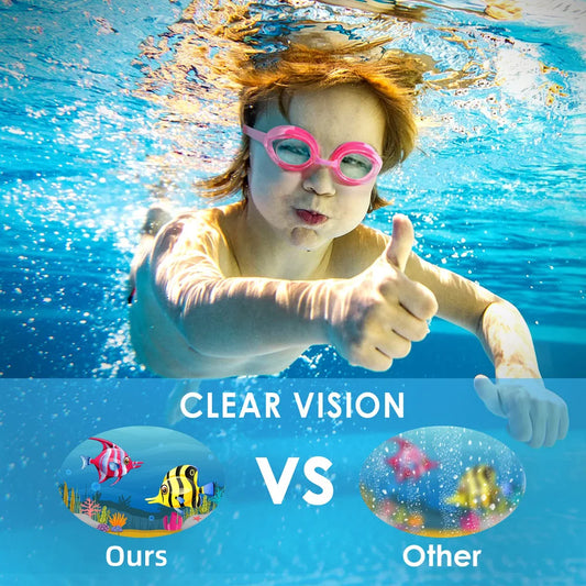 Kids swim goggles worn underwater with slim fit and adjustable strap for ages 7–17