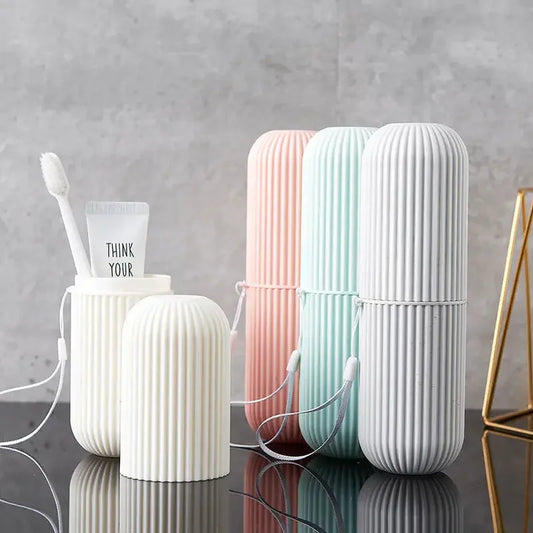 Compact toothbrush holder case in multiple colors for camp and travel