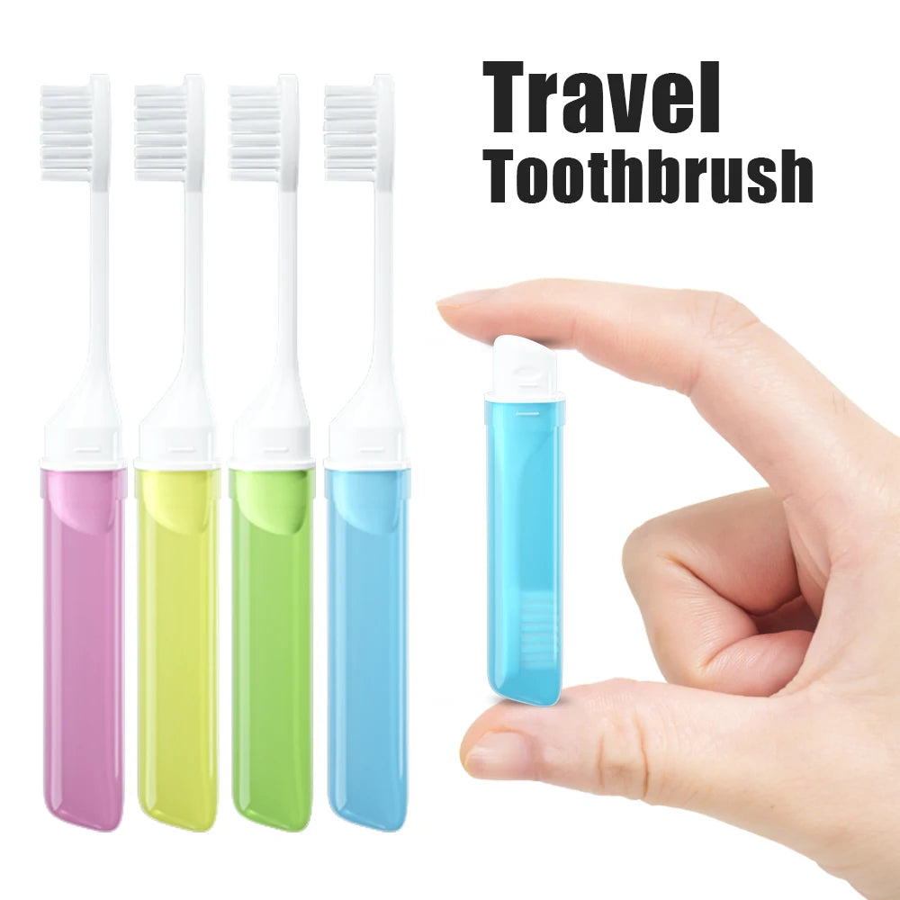 Mini travel toothbrush set with four compact toothbrushes for camping and travel