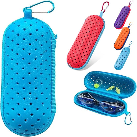 Kids EVA swimming goggles case with clip, hard shell protective storage for camp and pool use