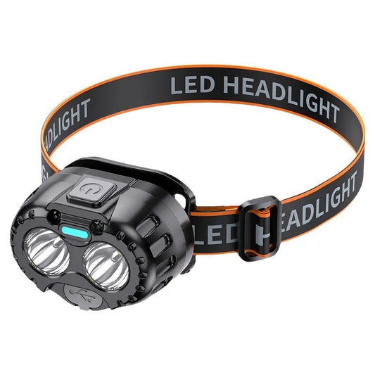 Rechargeable LED headlamp with adjustable strap for camp and outdoor use