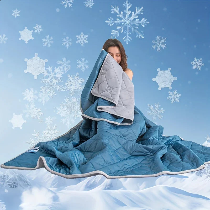 Cooling twin blanket in sky blue made from breathable fabric