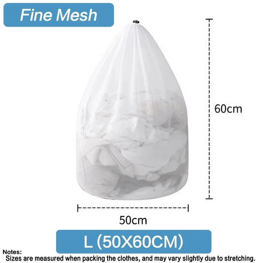 Camp mesh laundry bag holding clothes and towels for washing and storage