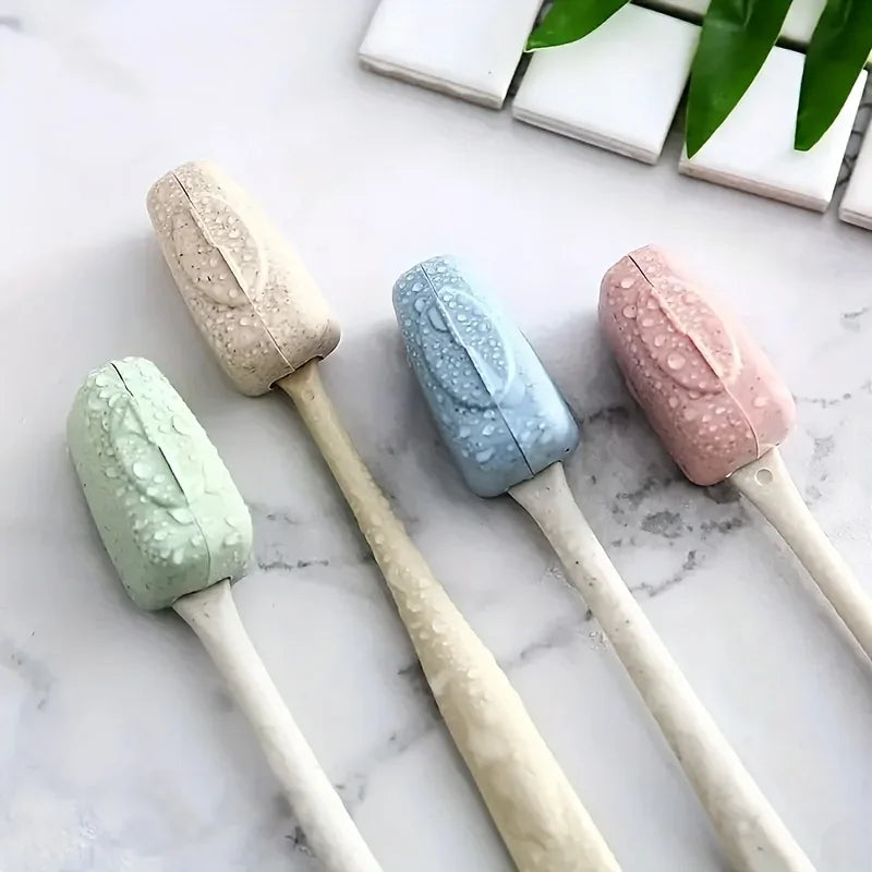 Four toothbrush protective holders in pastel colors for shared bathrooms