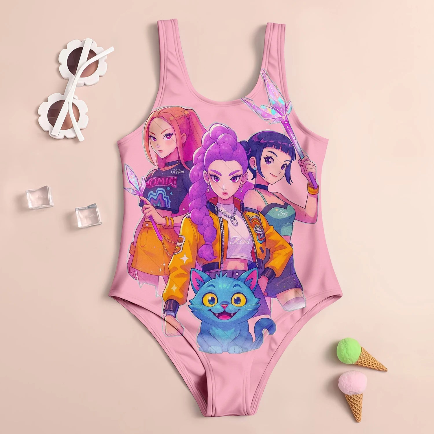 Youth one-piece swimsuit with stretch fabric for swimming in teal