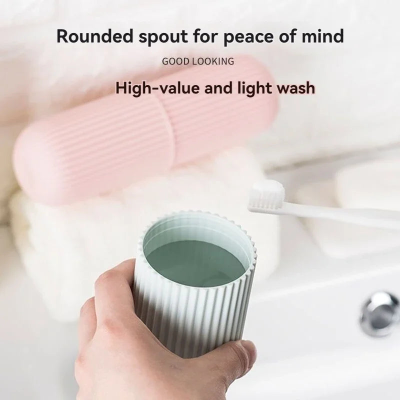 Multi-use toothbrush holder cup used on bathroom counter for hygienic storage