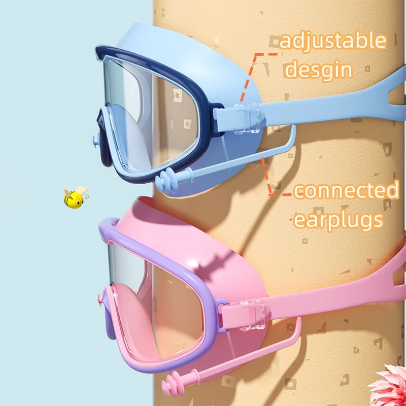 Slim fit kids swim goggles with soft silicone seal and adjustable strap