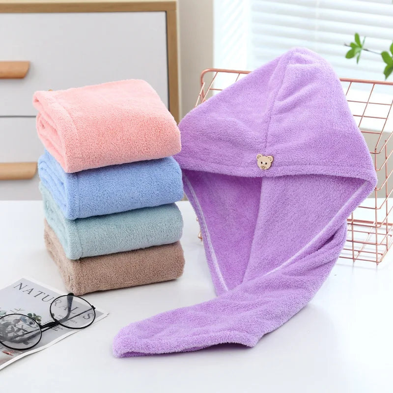 Quick dry microfiber hair towel wraps folded in multiple colors