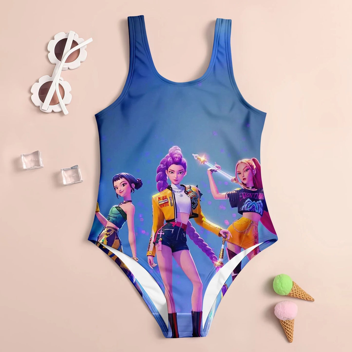 Youth one-piece swimsuit with comfortable secure fit for swimming in purple