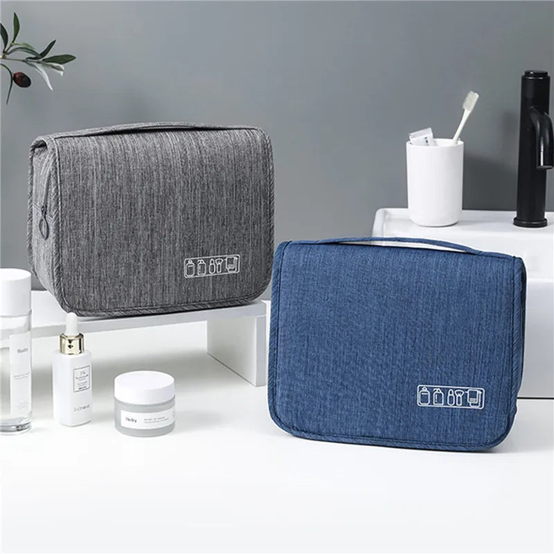 Large travel cosmetic and toiletry bag closed with zippered design
