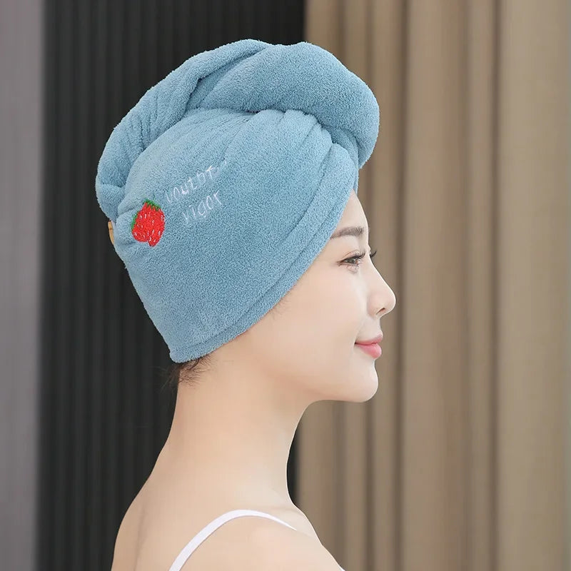 Lightweight microfiber hair towel wrap worn securely on head