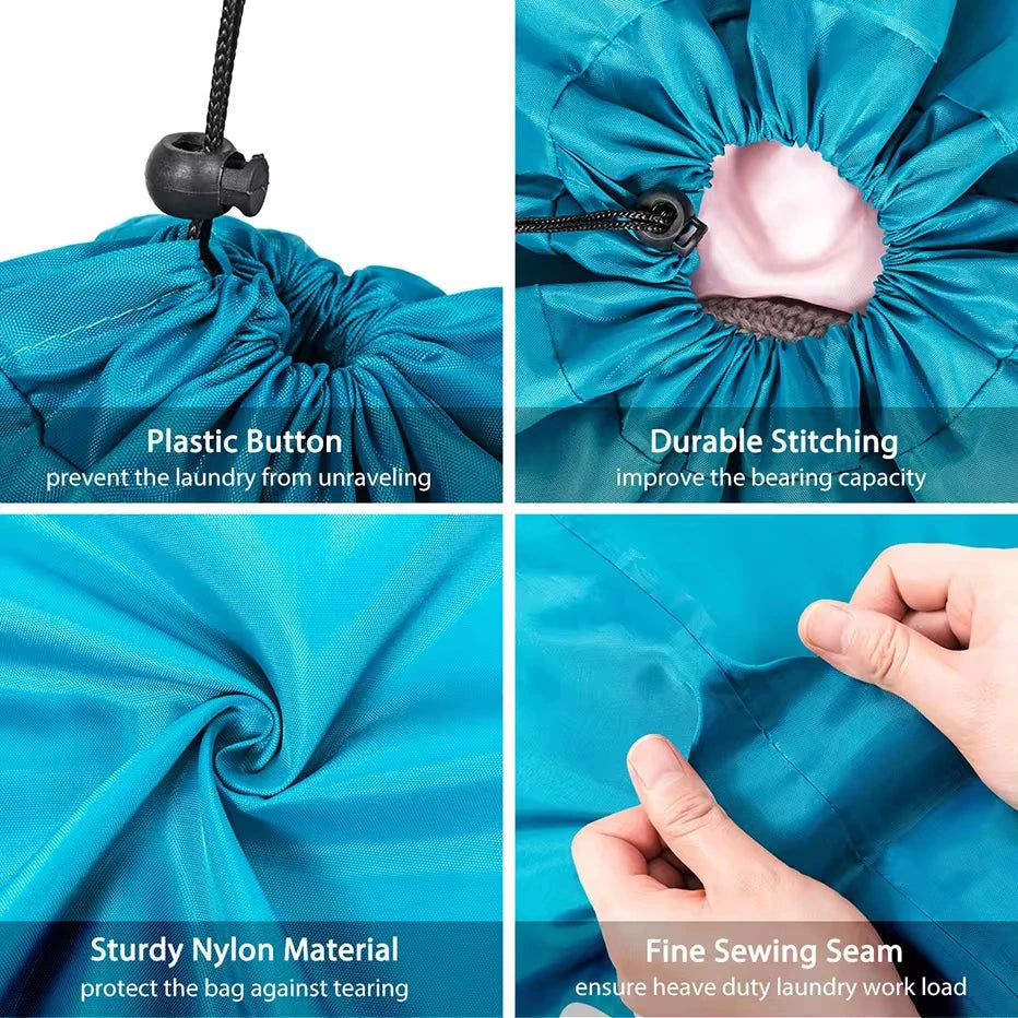 Gray mesh laundry wash bag with drawstring for camp and travel clothes