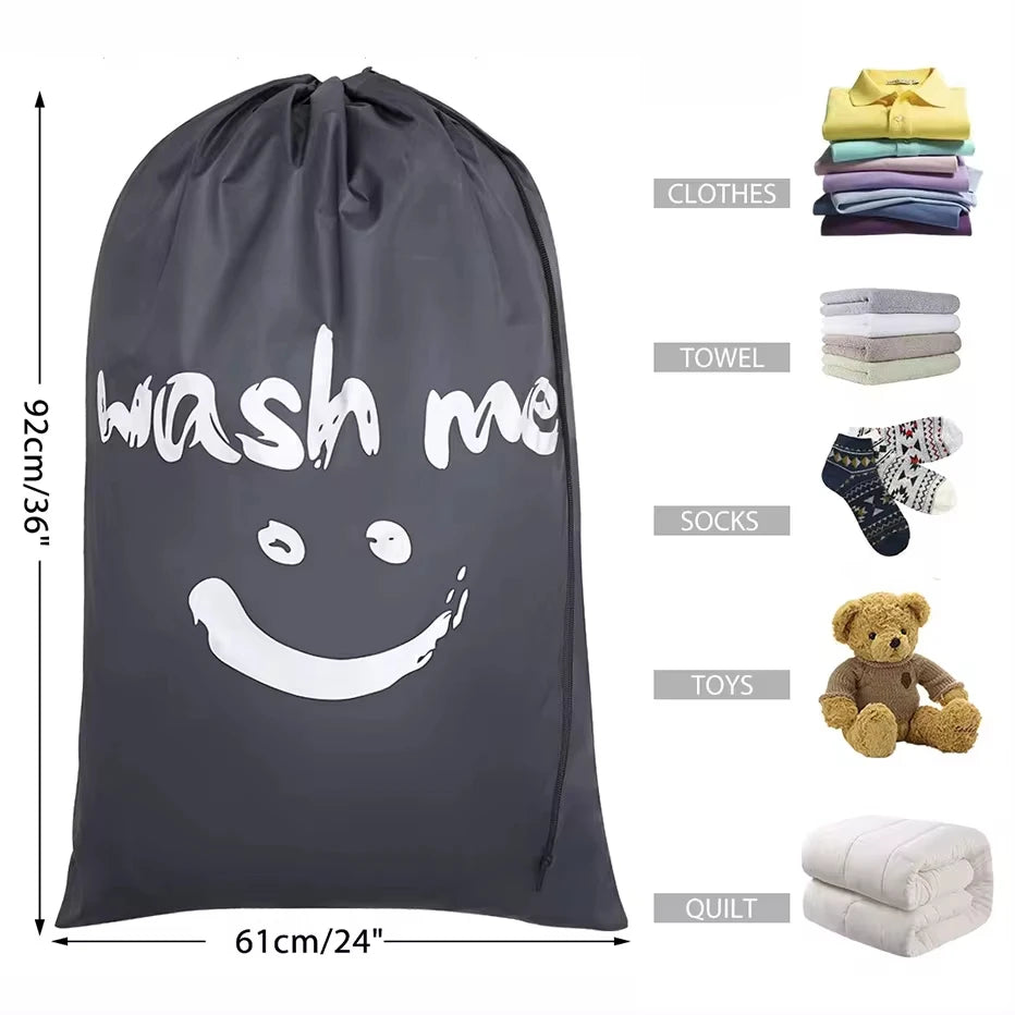 Mesh laundry bag holding clothes and towels for camp and travel use